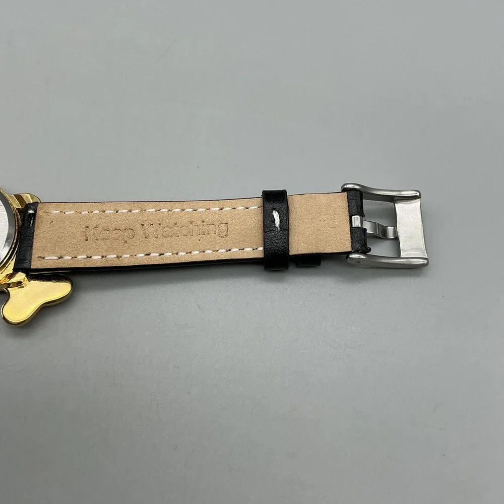 Vtg Lorus Womens Watch 30mm Disney Goofy Gold Tone Black Leather New Battery